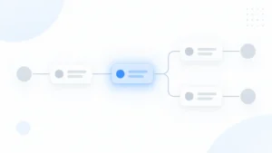 角の丸い図形でできた簡単なフローチャートで、ひとつのノードが光っているイラスト
